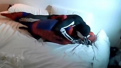 skeleton humps spiderman on his white bed, Big Cock, Fetish, Solo