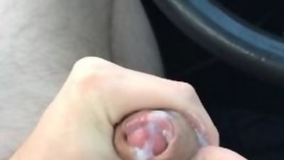 Car Cumshot- jerking off uncut dick, Cumshot, Solo, Gay, Public