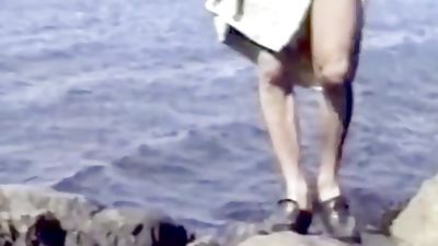 Roger Virre on the beach 1990, Big Cock, Bikini, Masturbating