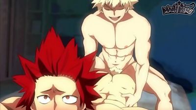 Boku no hero academia: Bakugou and Kirishima Night date, Anal, Gay, Bareback