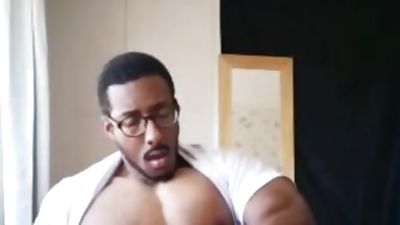 dude rubbing one out-his cum is creamy with nice big thighs and nut sack, Amateur, Big Cock, Black