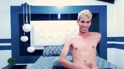 Evan Wells on Flirt4Free - Hunky Latino Twink Spreads Ass and Strokes Cock, Big Cock, Blonde, Cumshot