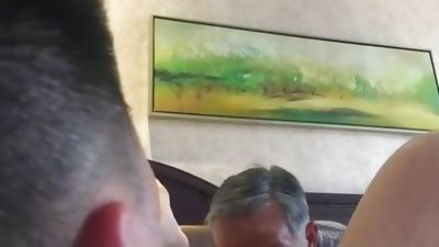 Nice Chinese grandpa sucking dick & eating cum, Asian, Blowjob, Old And Young, Old