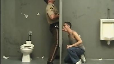Cop gets a blowjob before arresting the cocksucker, Blowjob, Gloryhole, Handjob