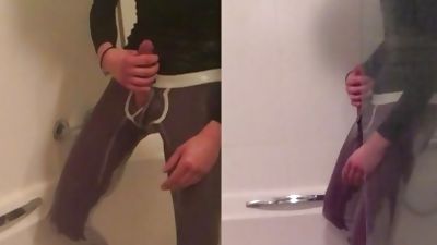 Pissing myself under because it makes me horny - solo golden shower, Amateur, Cumshot, Fetish, Gay