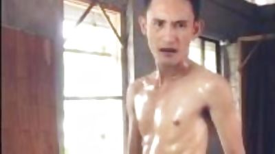 Super Horny and Hard Asian Twink Oiled Body Jerk Off at Construction Site, Asian, Big Cock, Masturbating, Oil