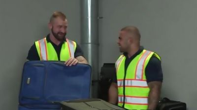 Two Fetish Baggage Claimers Find Toys In Suitcase & USE THEM!, Anal, Masturbating, Hunks, Raging Stallion