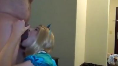 Blonde sissy sucks older cam in front of cam, Amateur, Blowjob, Handjob