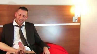 Salesman in suit trousers gets wabked his huge cock by a guy !, Cumshot, Massage, Masturbating, Keumgay
