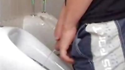 Big Dicked College Jock Jerks off at Urinal and Shoots his load, Amateur, College, Solo