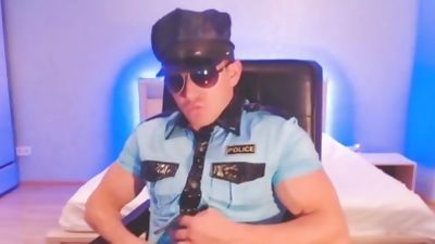 Pablo Coco on Flirt4Free - Ripped Cop Strips Uniform to Beat His Big Baton, Big Cock, Uniform, Jerking