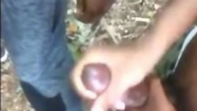 One boy pissing - Other boy jerking and cumming in public, Big Cock, Cumshot, Fetish