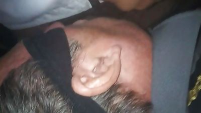 Blindfolded old security guard sucking black dick, Amateur, Blowjob, Daddies