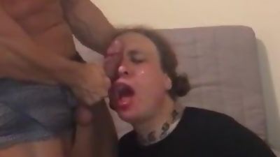 Thick sissy CD sucking dick and dick slapped, Amateur, Blowjob, Crossdresser