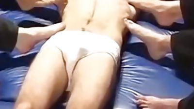 Restrained amateur laughs during foot and body tickling, Amateur, Gay, Bears, Foot Fetish, Foot Friends