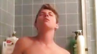 Skinny blonde twink cumshot bathroom, Amateur, Blonde, Cumshot