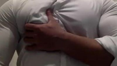 Ripping my white shirt while flexing my big muscle pecs and biceps, Amateur, Fetish, Solo