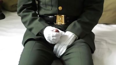 NCO in army dress uniform jacking off and cum, Amateur, Asian, Cumshot, Clothed, Gay