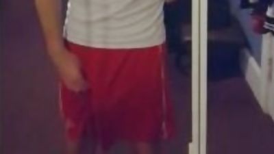 HungItalianStallion Freeballs and Flashes his cock in red gym shorts, Homemade, Solo, Teen, Gay, Shorts