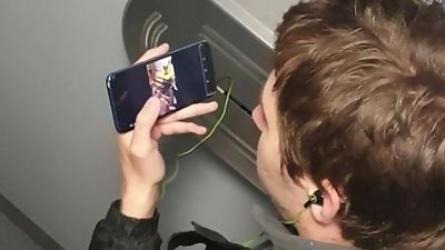 Lad wanking off in toilets, Masturbating, Gay, Twinks, Toilet