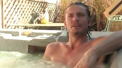 Cheerful Derrick Dickem jerking off poolside solo, Cumshot, Masturbating, Outdoor, Zack Randall