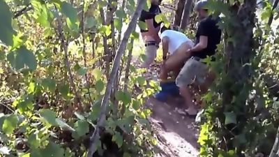 Outdoor cruising bareback action, Amateur, Gay, Bareback