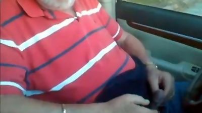 Jodybi grey haired Grandpa bear jerking off in his car, Amateur, Masturbating, Webcam