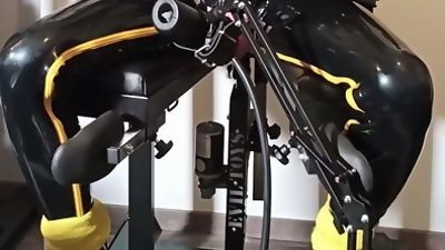 Fucking & Milking machines for the rubber gimp, Masturbating, BDSM, Slave