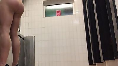 Taking a pee in public toilets in blue dress and pantyhose ., Amateur, Big Cock, Crossdresser