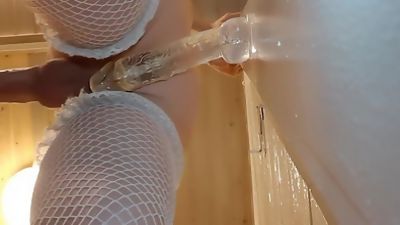 Sissy cums while fucking big dildo, Amateur, Dildo, Teen