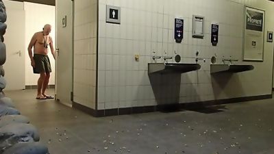 long risky exhib on toilet of a rest area, Amateur, Outdoor, Gay