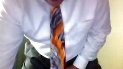 Sexy shirt and tie grandpa plays with his big dick on cam, Amateur, Big Cock, Handjob
