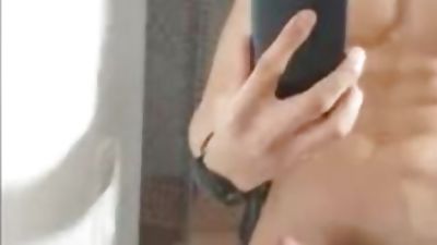 Jared Shaw shoots a load of cum on the mirror and eat it all!, Creampie, Cumshot, Handjob, Gay, JARED SHAW