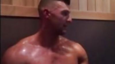 Muscle show off in the sauna, Amateur, Big Cock, Gay