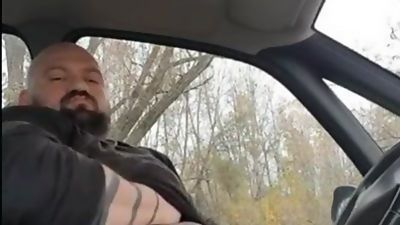 Chubby Car Wank, Masturbating, Outdoor, Gay