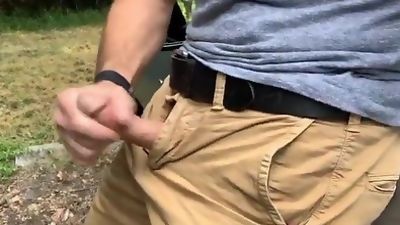 Masturbation and cumming in a public parking lot at the park, Amateur, Big Cock, Outdoor