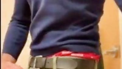 Jerkoff and CUM IN A PUBLIC BATHROOM in Hollister boxers, Amateur, Big Cock, Cumshot