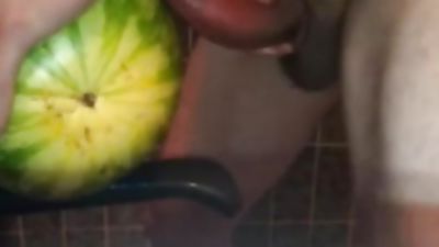 young man fucks watermelon, Amateur, Cumshot, Masturbating