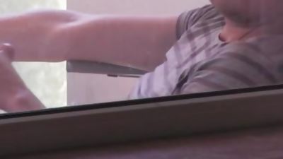 Spy my friend jerking on Balkony, Amateur, Big Cock, Masturbating