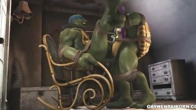 3D cartoon ninja turtle sucks cock and gets fucked, Anal, Blowjob, Facial