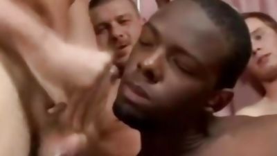 Black dude gets covered in jizz, Black, Cumshot, Facial, Bukkake Boys