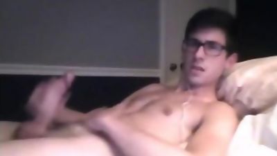 Nude Boy Jerking Off In Bed, Cumshot, Glasses, Masturbating, Gay