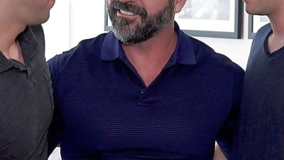 Bear Step Dad Teaching Threesome With His Two Step Sons, Anal, Big Cock, Blowjob, Bishop Angus