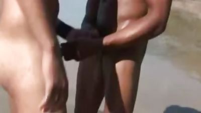 ebon chap With Six Pack Rides Partner's 10-Pounder In The Sand, Black, Blowjob, Latina