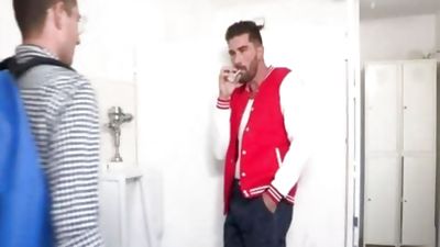 teen Geek Chris Damned gets Hard penis From The School Bully, Big Cock, Cumshot, College