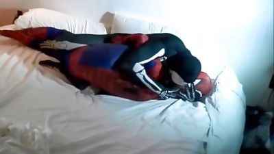skeleton humps spiderman on his white bed, Big Cock, Fetish, Solo