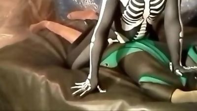fantasy scene where spandex skeleton wrestles and humps frogman, Amateur, Fetish, Orgasm