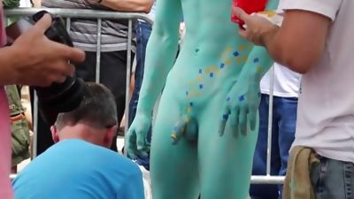 Korean American Asian Cut Cock Naked Nude Body Paint NYC 2017, Asian, Outdoor, Gay, Public