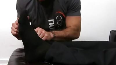 Classy jock in suit enjoying is some sloppy feet sucking, Amateur, Blowjob, Gay