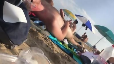 beach spy: cub shows off huge boner on public beach, Big Cock, Bikini, Hairy, Gay